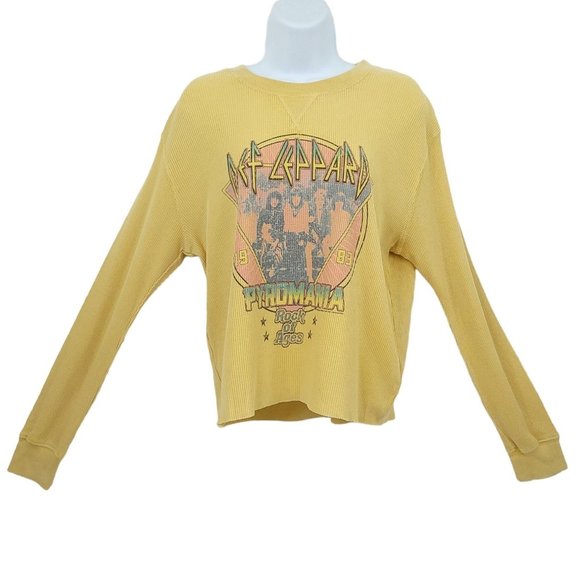 Vinyl Icons Def Leppard Pyromania Pullover Top Size S Waffle Weave Crewneck - Picture 1 of 12